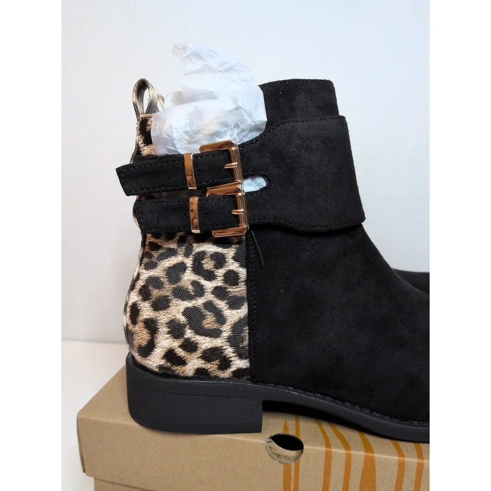 New Globalwin Women Boots‎ Black/Leopard US Size 8